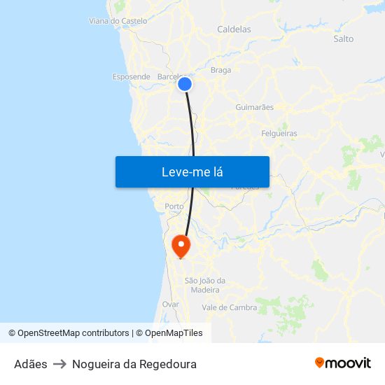 Adães to Nogueira da Regedoura map
