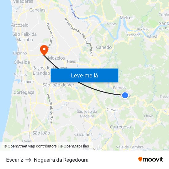 Escariz to Nogueira da Regedoura map