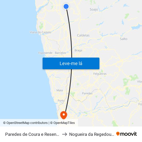 Paredes de Coura e Resende to Nogueira da Regedoura map