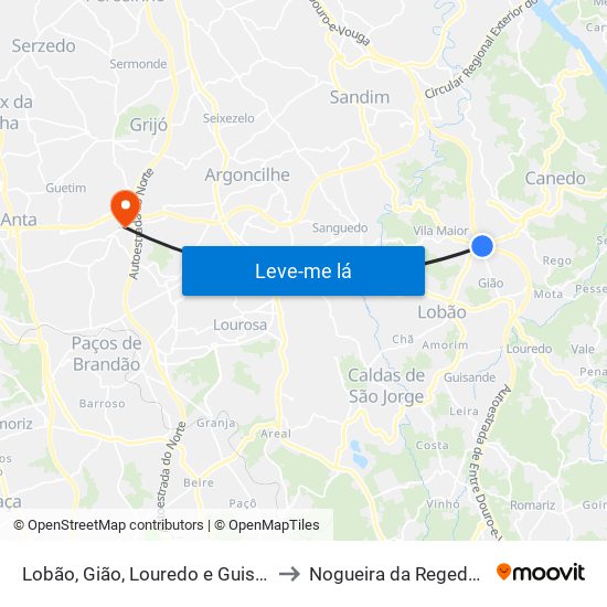 Lobão, Gião, Louredo e Guisande to Nogueira da Regedoura map