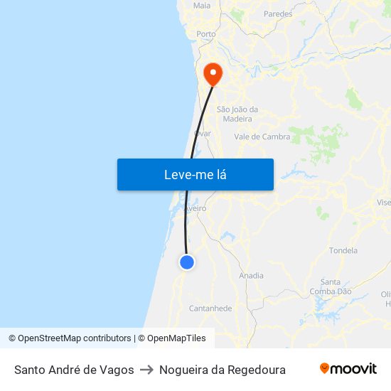 Santo André de Vagos to Nogueira da Regedoura map