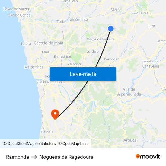 Raimonda to Nogueira da Regedoura map