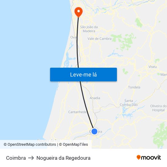 Coimbra to Nogueira da Regedoura map