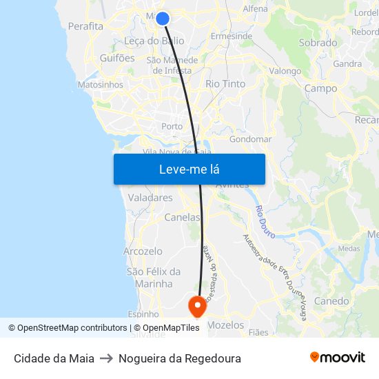 Cidade da Maia to Nogueira da Regedoura map