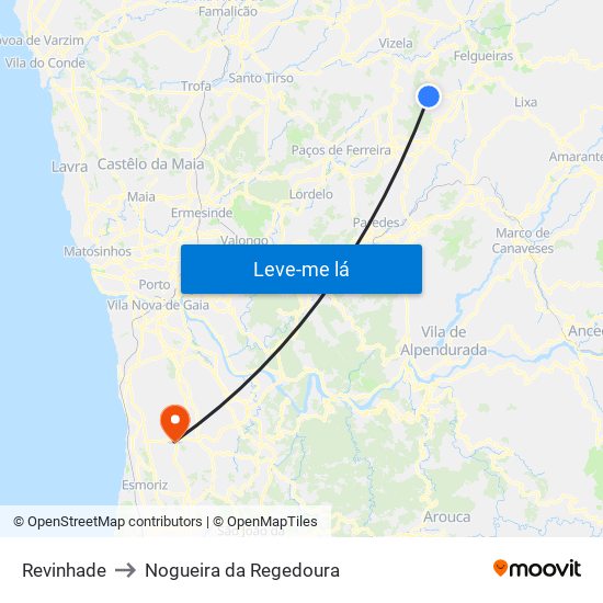 Revinhade to Nogueira da Regedoura map