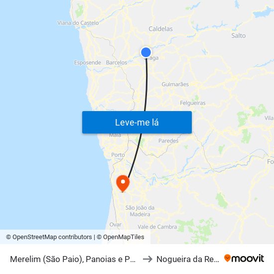 Merelim (São Paio), Panoias e Parada de Tibães to Nogueira da Regedoura map