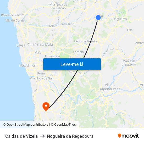 Caldas de Vizela to Nogueira da Regedoura map