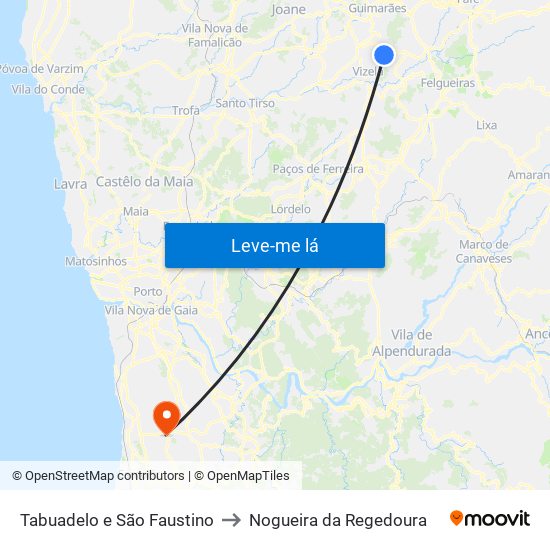 Tabuadelo e São Faustino to Nogueira da Regedoura map