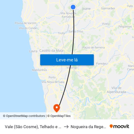 Vale (São Cosme), Telhado e Portela to Nogueira da Regedoura map