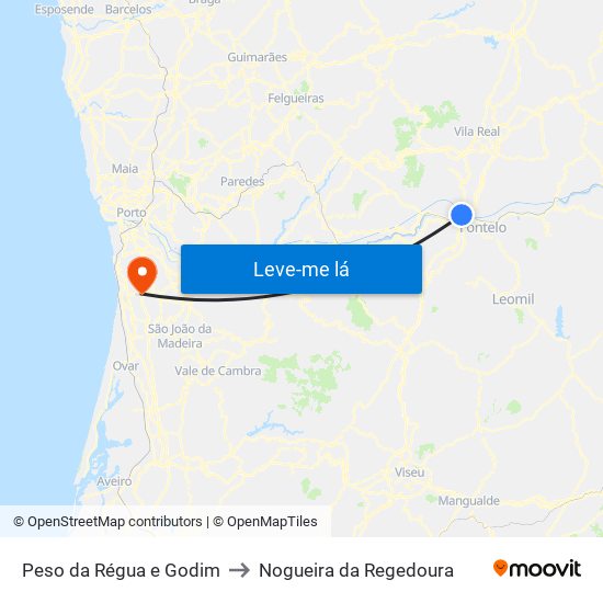 Peso da Régua e Godim to Nogueira da Regedoura map