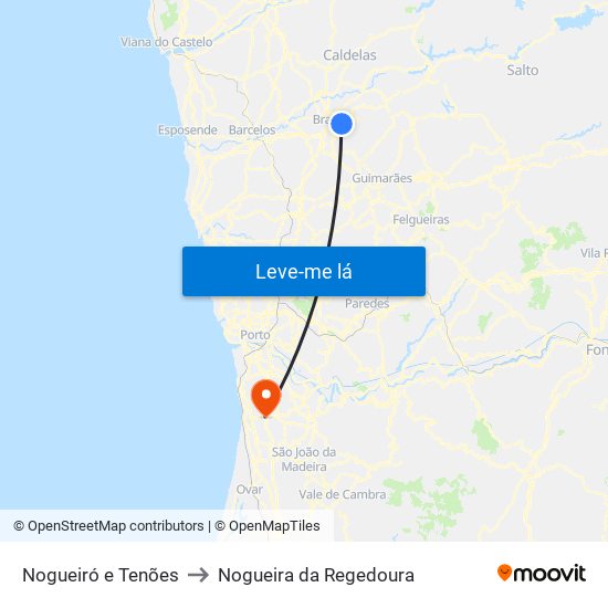 Nogueiró e Tenões to Nogueira da Regedoura map