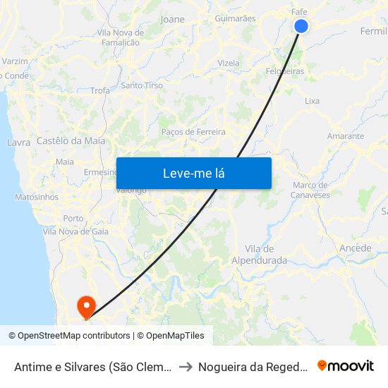 Antime e Silvares (São Clemente) to Nogueira da Regedoura map