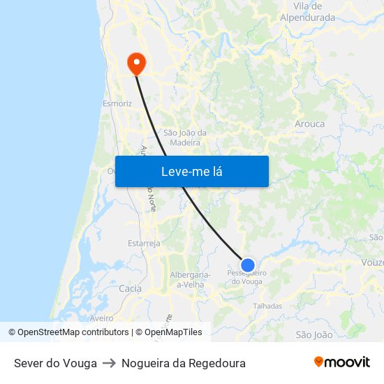 Sever do Vouga to Nogueira da Regedoura map