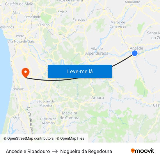 Ancede e Ribadouro to Nogueira da Regedoura map