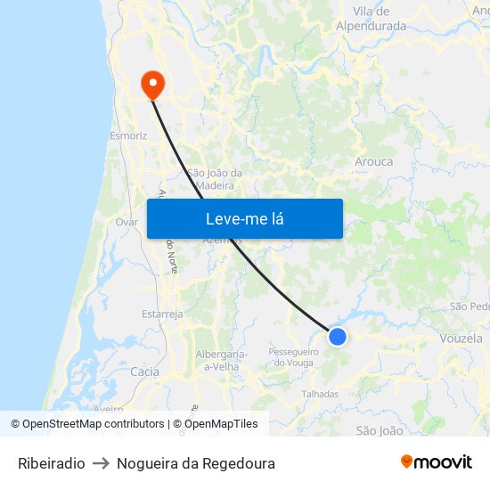 Ribeiradio to Nogueira da Regedoura map