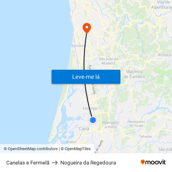 Canelas e Fermelã to Nogueira da Regedoura map