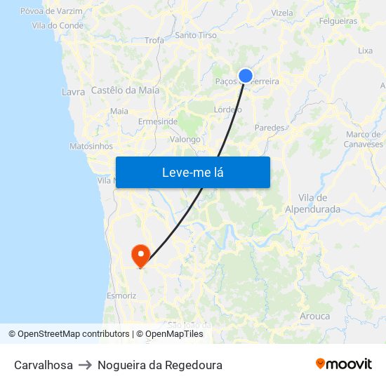 Carvalhosa to Nogueira da Regedoura map