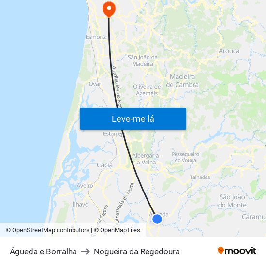 Águeda e Borralha to Nogueira da Regedoura map