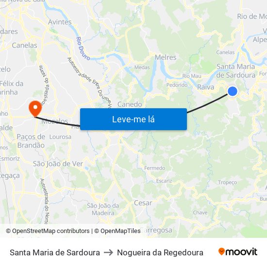 Santa Maria de Sardoura to Nogueira da Regedoura map