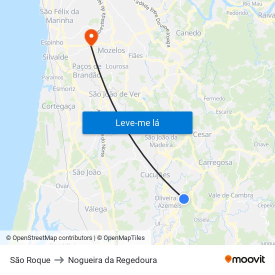 São Roque to Nogueira da Regedoura map