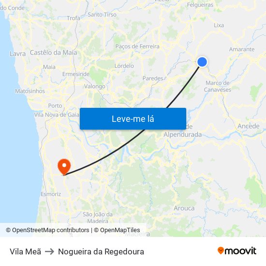 Vila Meã to Nogueira da Regedoura map