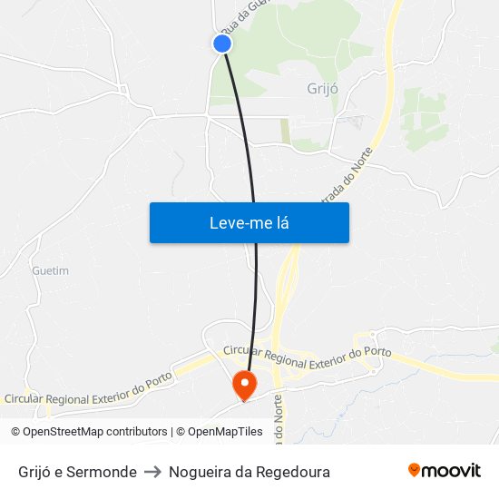 Grijó e Sermonde to Nogueira da Regedoura map