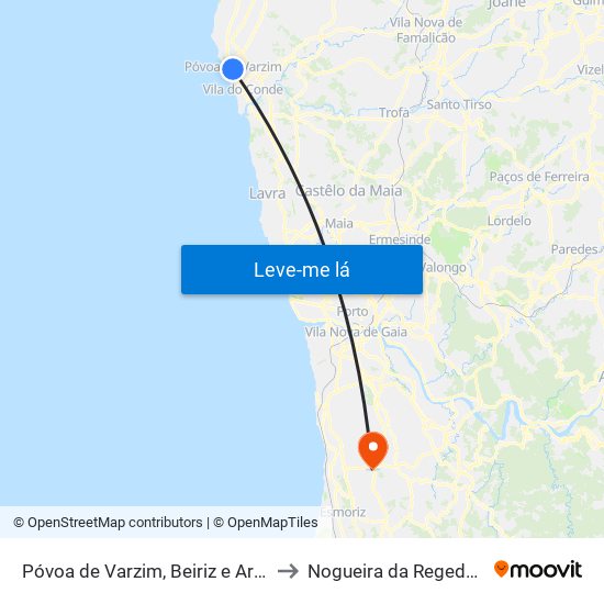 Póvoa de Varzim, Beiriz e Argivai to Nogueira da Regedoura map