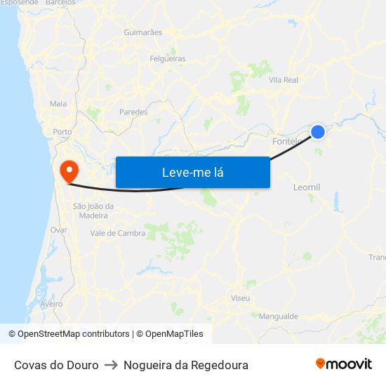 Covas do Douro to Nogueira da Regedoura map
