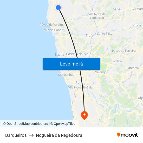 Barqueiros to Nogueira da Regedoura map