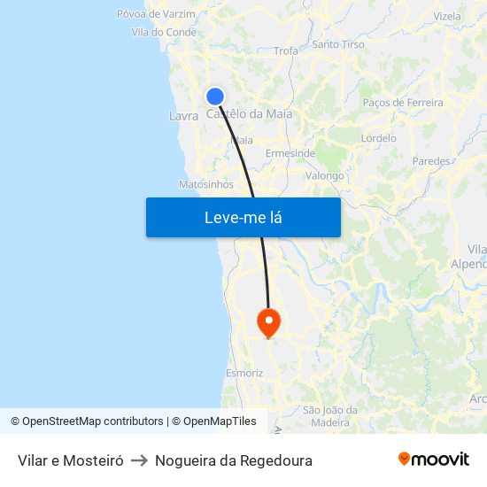 Vilar e Mosteiró to Nogueira da Regedoura map