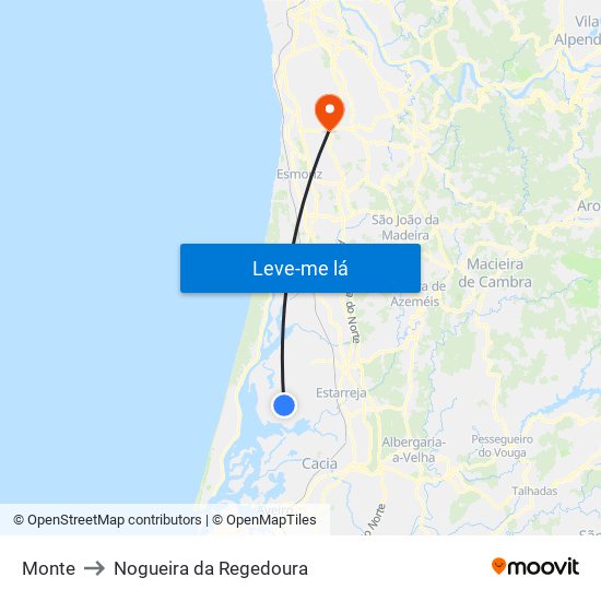 Monte to Nogueira da Regedoura map