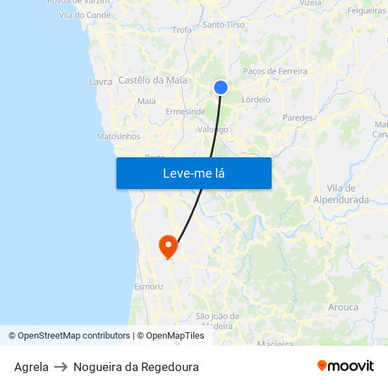 Agrela to Nogueira da Regedoura map