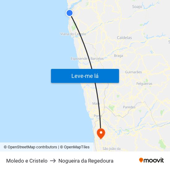 Moledo e Cristelo to Nogueira da Regedoura map