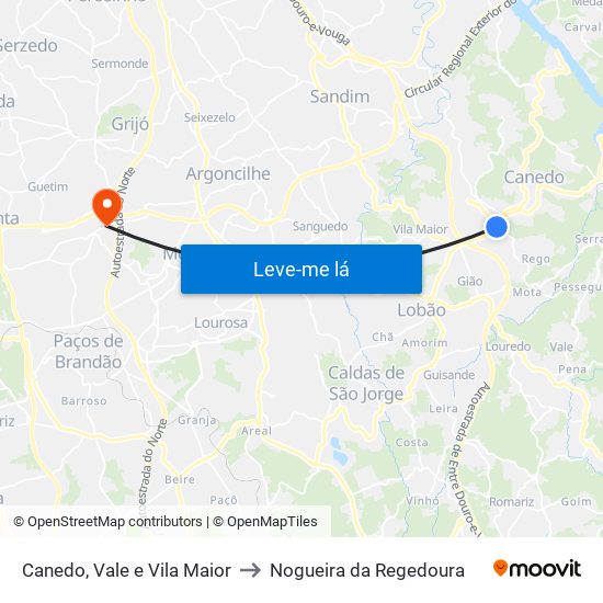 Canedo, Vale e Vila Maior to Nogueira da Regedoura map