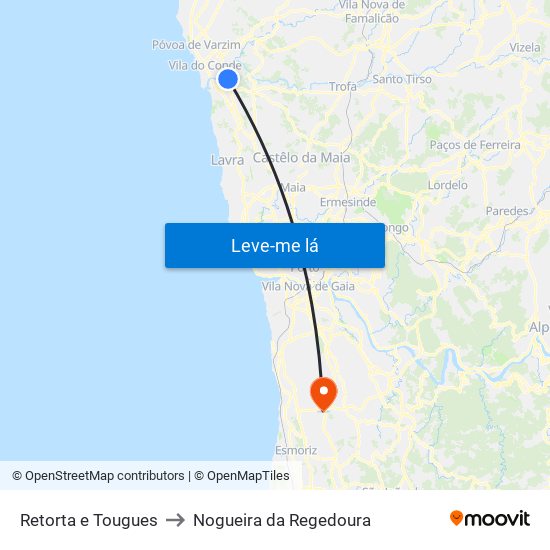 Retorta e Tougues to Nogueira da Regedoura map