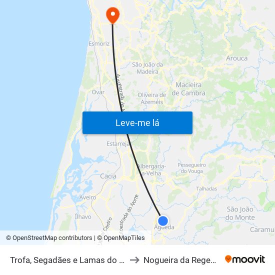 Trofa, Segadães e Lamas do Vouga to Nogueira da Regedoura map