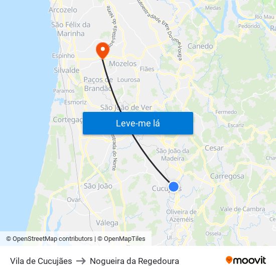Vila de Cucujães to Nogueira da Regedoura map