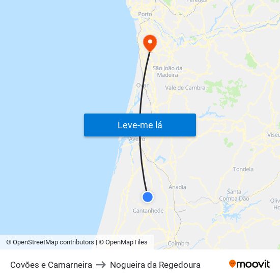 Covões e Camarneira to Nogueira da Regedoura map