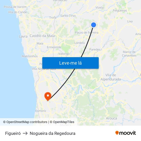 Figueiró to Nogueira da Regedoura map