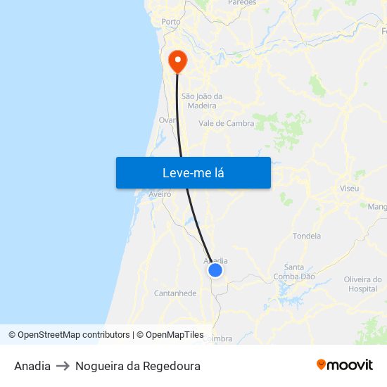 Anadia to Nogueira da Regedoura map