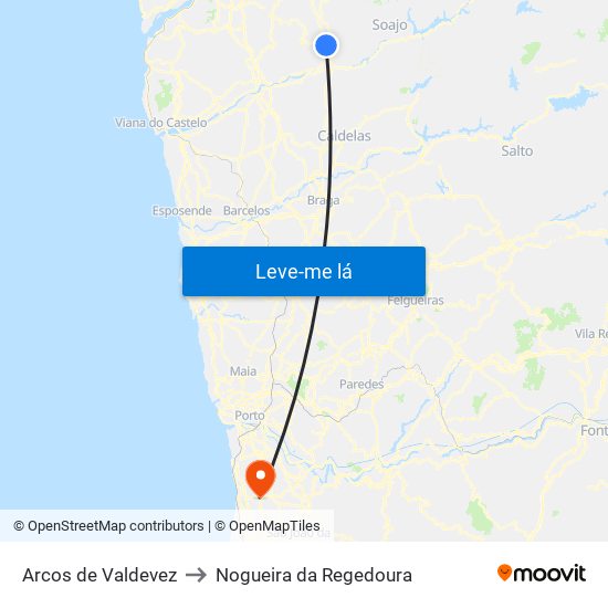 Arcos de Valdevez to Nogueira da Regedoura map