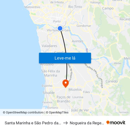 Santa Marinha e São Pedro da Afurada to Nogueira da Regedoura map