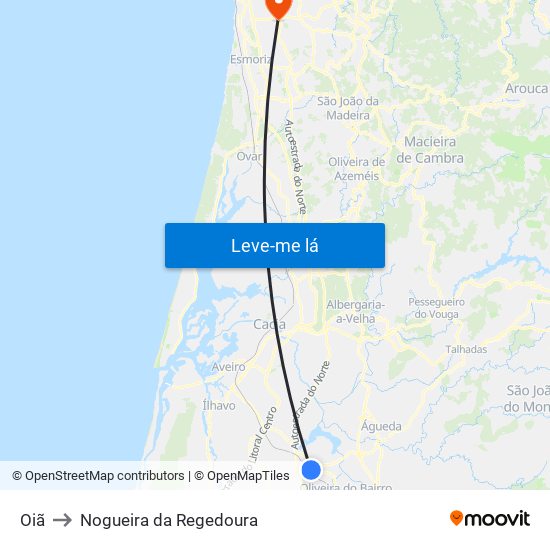 Oiã to Nogueira da Regedoura map