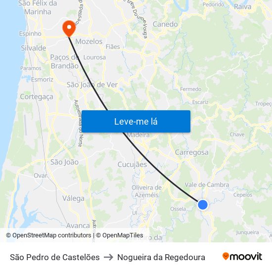 São Pedro de Castelões to Nogueira da Regedoura map