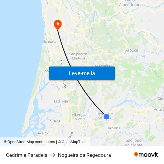 Cedrim e Paradela to Nogueira da Regedoura map