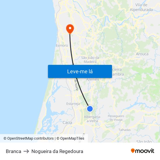 Branca to Nogueira da Regedoura map