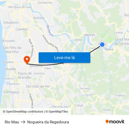 Rio Mau to Nogueira da Regedoura map