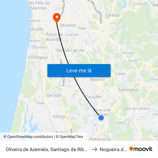 Oliveira de Azeméis, Santiago de Riba-Ul, Ul, Macinhata da Seixa e Madail to Nogueira da Regedoura map