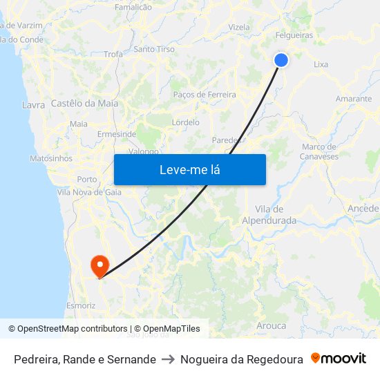 Pedreira, Rande e Sernande to Nogueira da Regedoura map