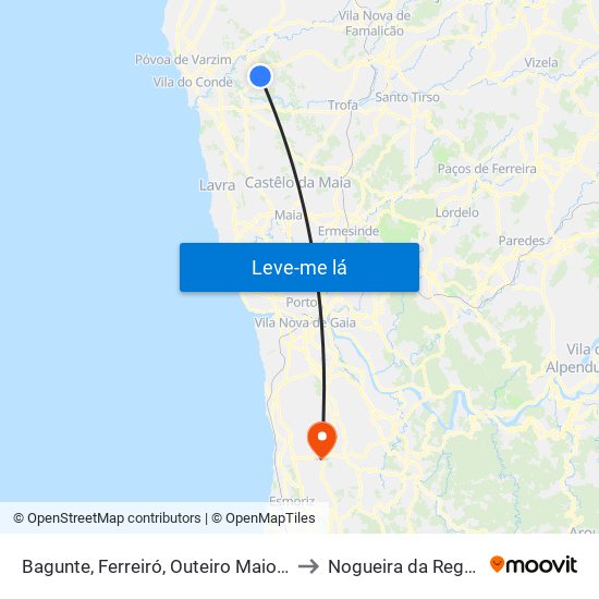 Bagunte, Ferreiró, Outeiro Maior e Parada to Nogueira da Regedoura map